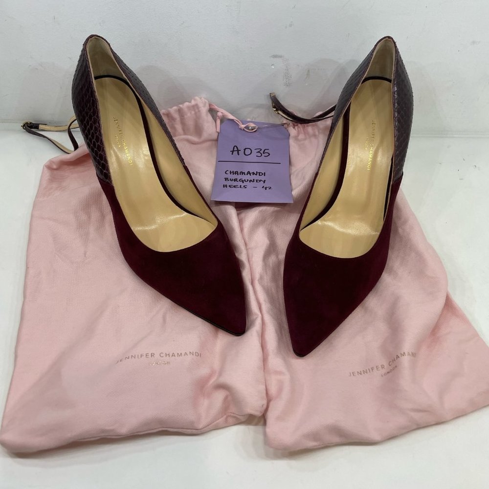 Jennifer Chamandi Suede burgundy and Snake Maroon Heels, Size 42 heel, movie use